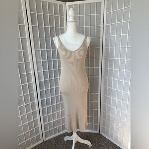 In Loom Tan Ribbed Knit Midi Dress | Size Large 🔥CLEAR THE CLOSET
